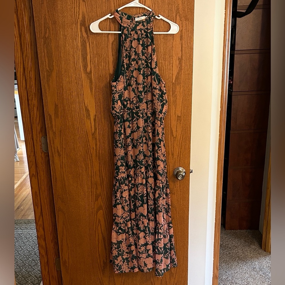 Lush Green and Tan Floral Dress